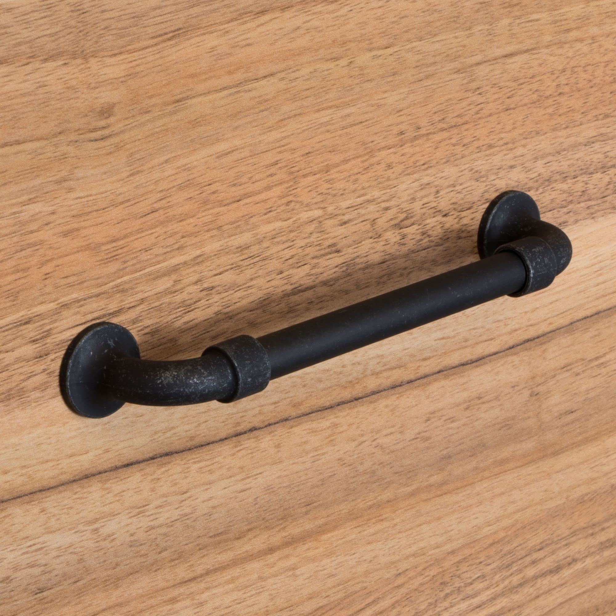 Gedotec Maniglia per cassetti | H1820 | 160 mm | 10 pezzi | Manico nero antico opaco | Maniglia per asta in stile rustico per armadio cucina e cassetto | Maniglia per armadio vintage con viti M4