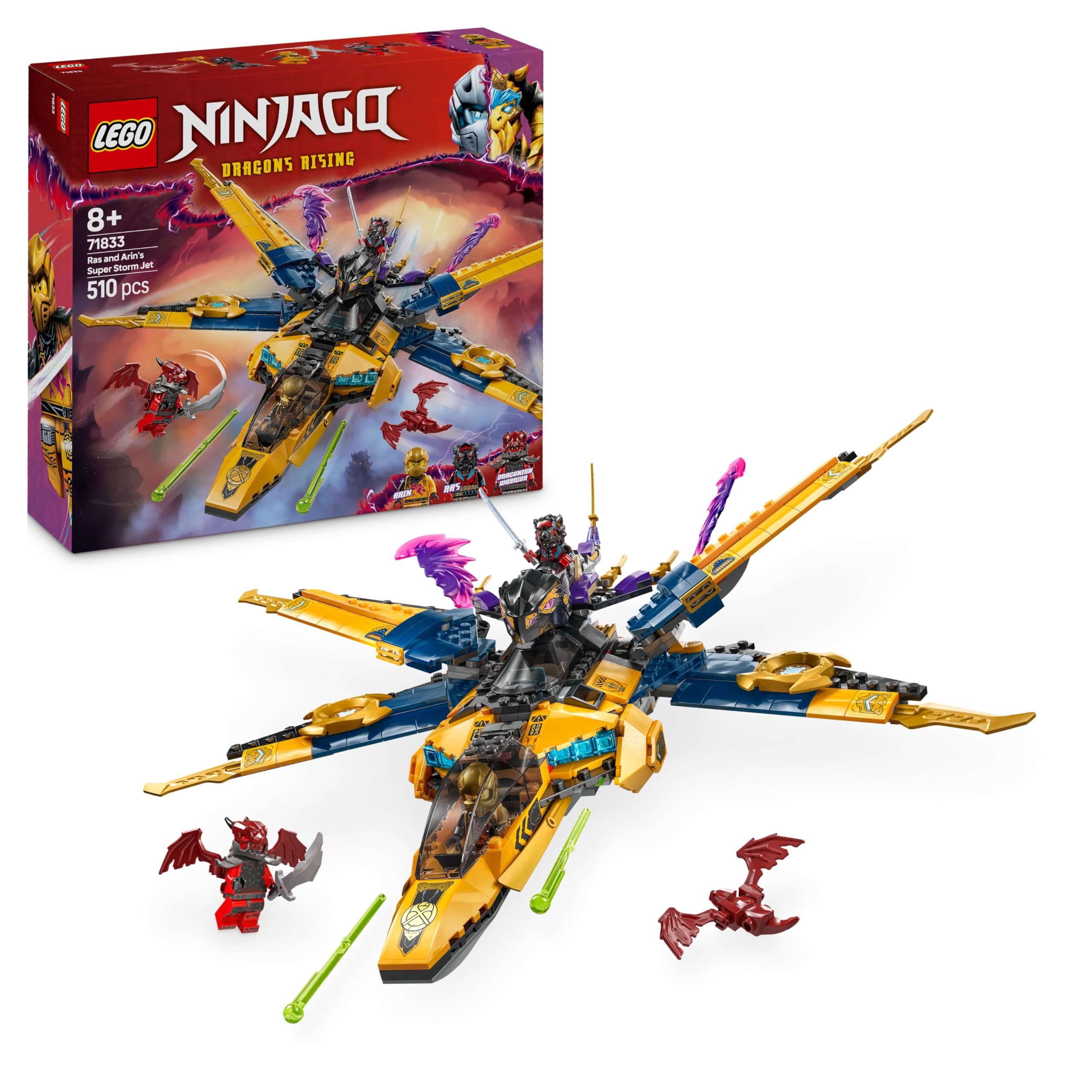 Lego Ninjago Jet Super Storm Di Ras E Arin - Aereo Giocattolo Da Costruire Con Drone Staccabile, Capsula Di Salvataggio E 3 Minifigure, Giochi Per Bambini Da 8 Anni Da La Rivolta Dei Draghi 71833-image