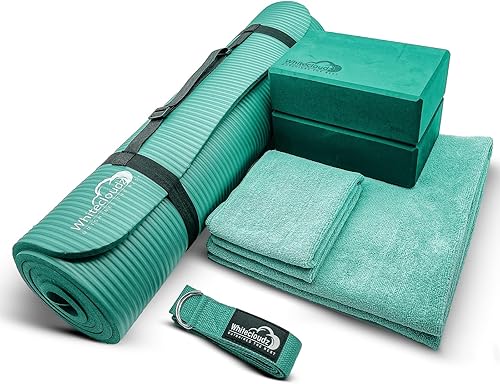 WHITECLOUDZ Kit de yoga, juego de 7 piezas de esterilla de yoga para entrenamientos en casa, esterilla de yoga gruesa, bloques de yoga, correa,