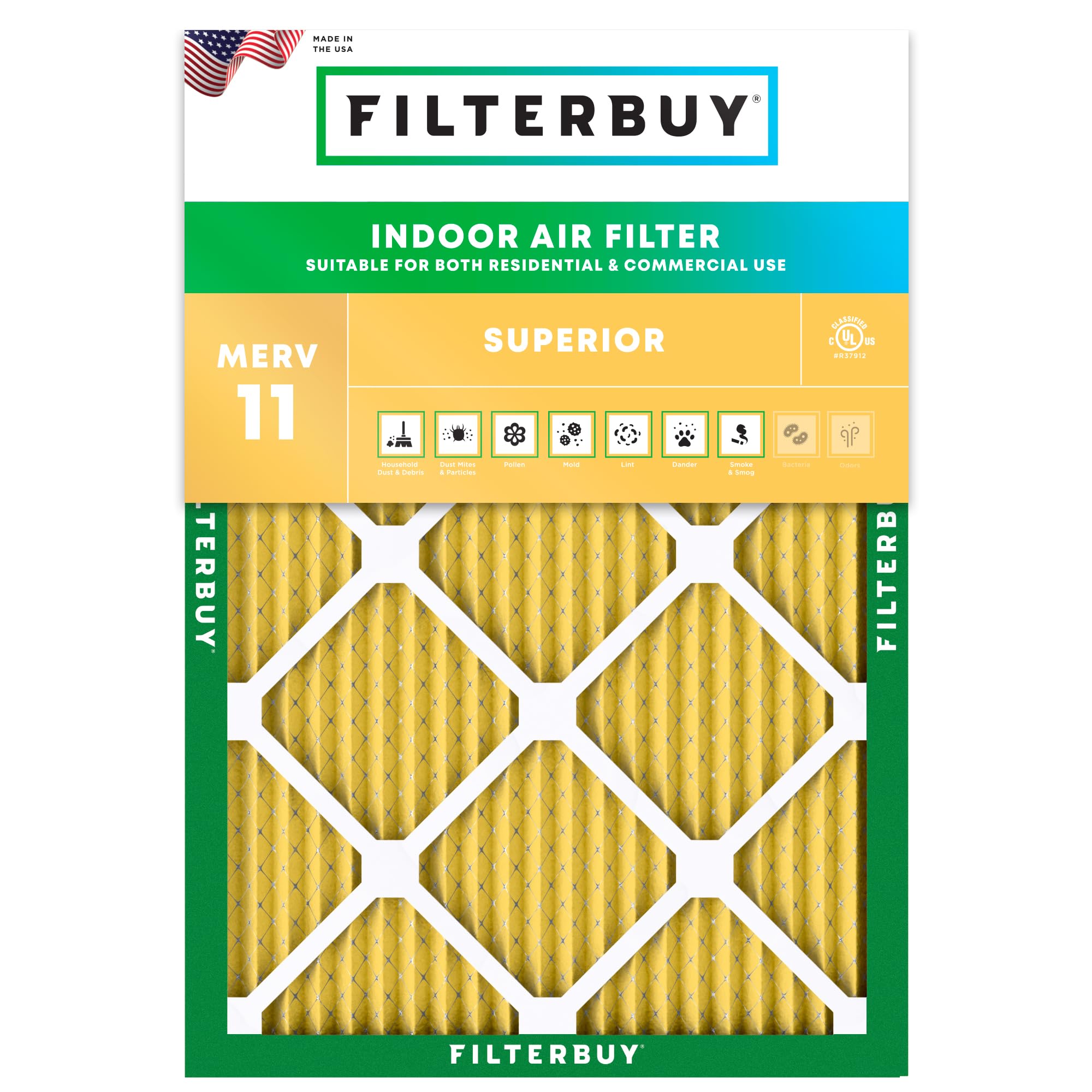Filterbuy 16x20x1 Air Filter MERV 11 Allergen Defense (1-Pack), Pleated HVAC AC Furnace Air Filters Replacement (Actual Size: 15.50 x 19.50 x 0.75 Inches)