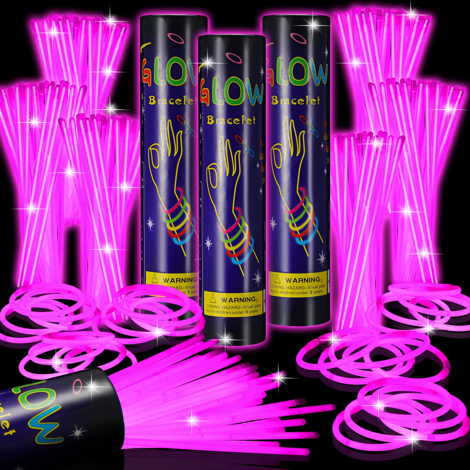 Hestya 300 Barras Luminosas 20 cm Palos de Neón de Luz con Connectores Pulseras Collares Accesorios de Fiesta Suministros Divertidos Brillan en Oscuridad para Adultos Concierto Cumpleaños (Rosado)