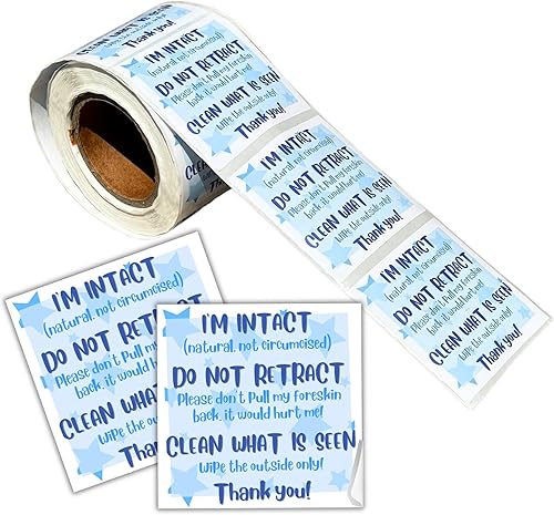 Adhesivo para pañales con texto en inglés "I Intact, Don't Retract Uncircuncised", 250/rollo de 2 x 2 pulgadas para guardería, guardería, etiqueta