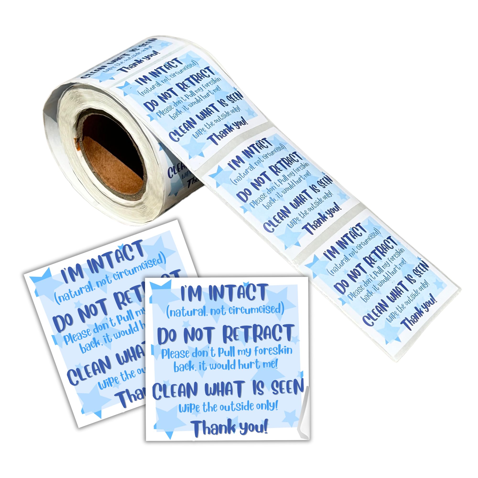 Lashicorn I’m Intact, Don’t Retract Uncircumcised Diaper Sticker | 250/roll 2x2” for Daycare, Nursery, Saving Our Sons Label for Wipes Intact Friendly
