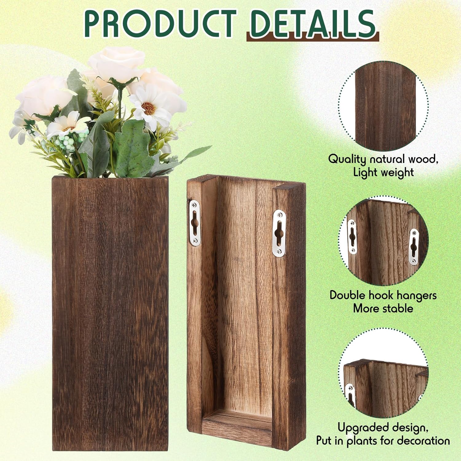 Ziliny 4 Pack Wood Wall Planter for Dried Flowers and Artificial Greenery Indoor Plants Holder, Wood Wall Decor Wooden Pocket Vase Modern Farmhouse Hanging Flowers for Living Room Bedroom Home