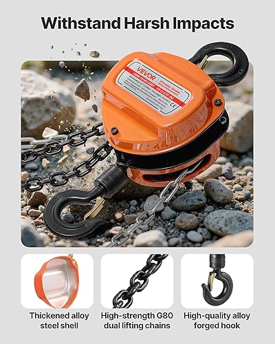 Miniatura 5 de VEVOR Polipasto de cadena manual, capacidad de 1/2 tonelada de 1100 libras, bloque de cadena manual con cadena galvanizada G80 mejorada, altura