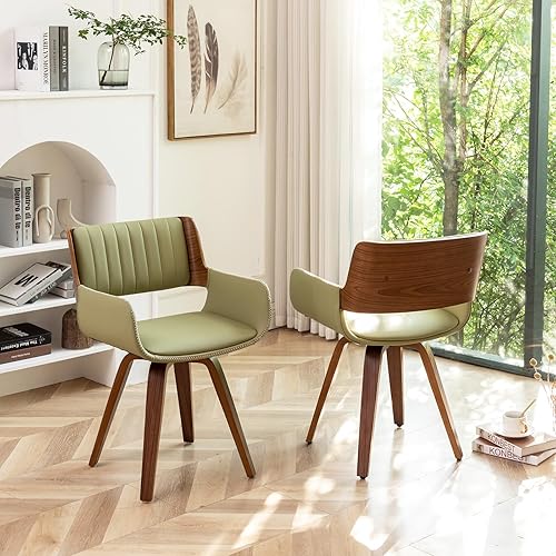 Miniatura 3 de LUNLING Juego de 2 sillas de comedor modernas de mediados de siglo, sillas de escritorio giratorias de piel sintética, con patas de