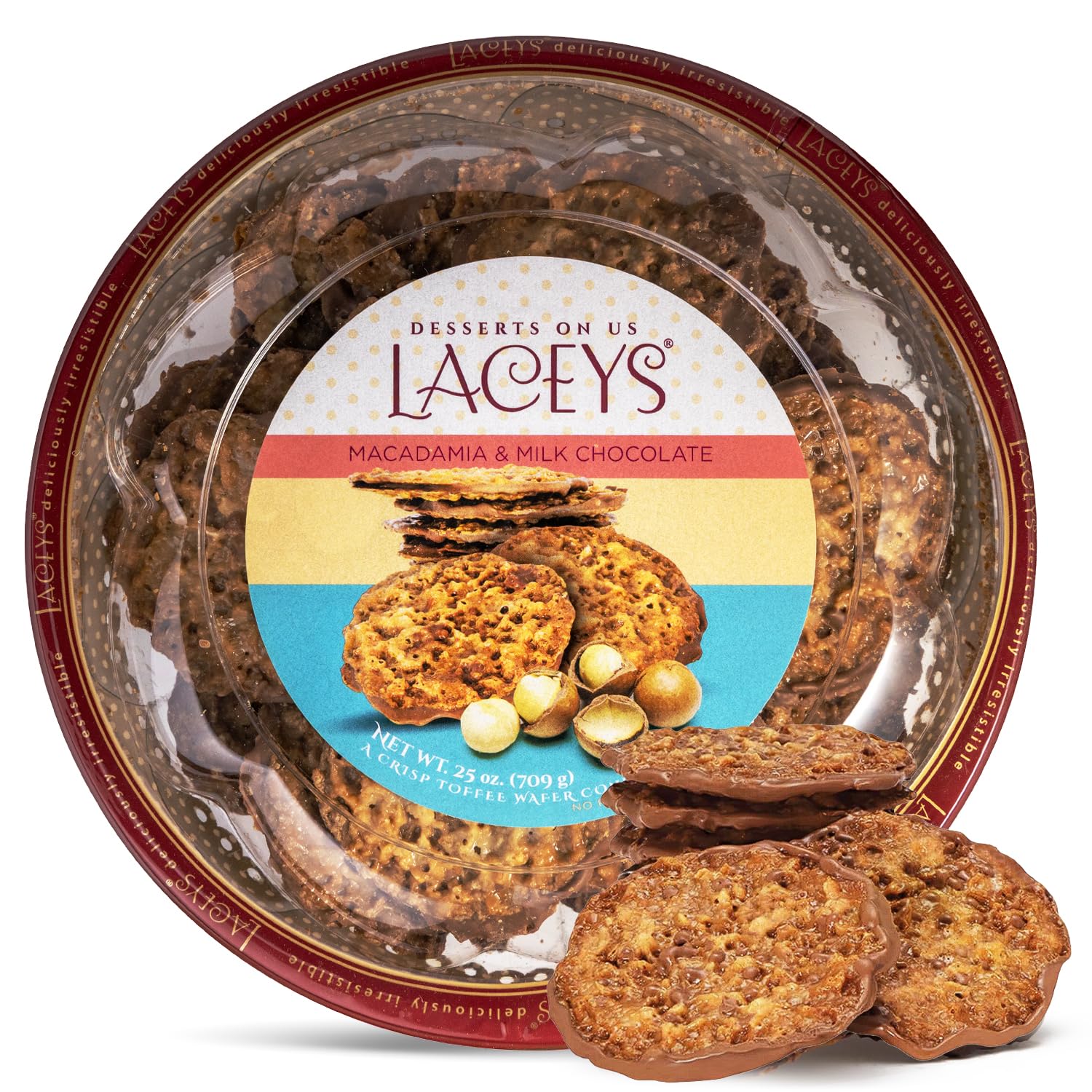 Laceys Gourmet Cookies | Light and Crispy Delicious Cookies | Handcrafted by Desserts On Us (25 Ounce, Macadamia & Milk Chocolate)