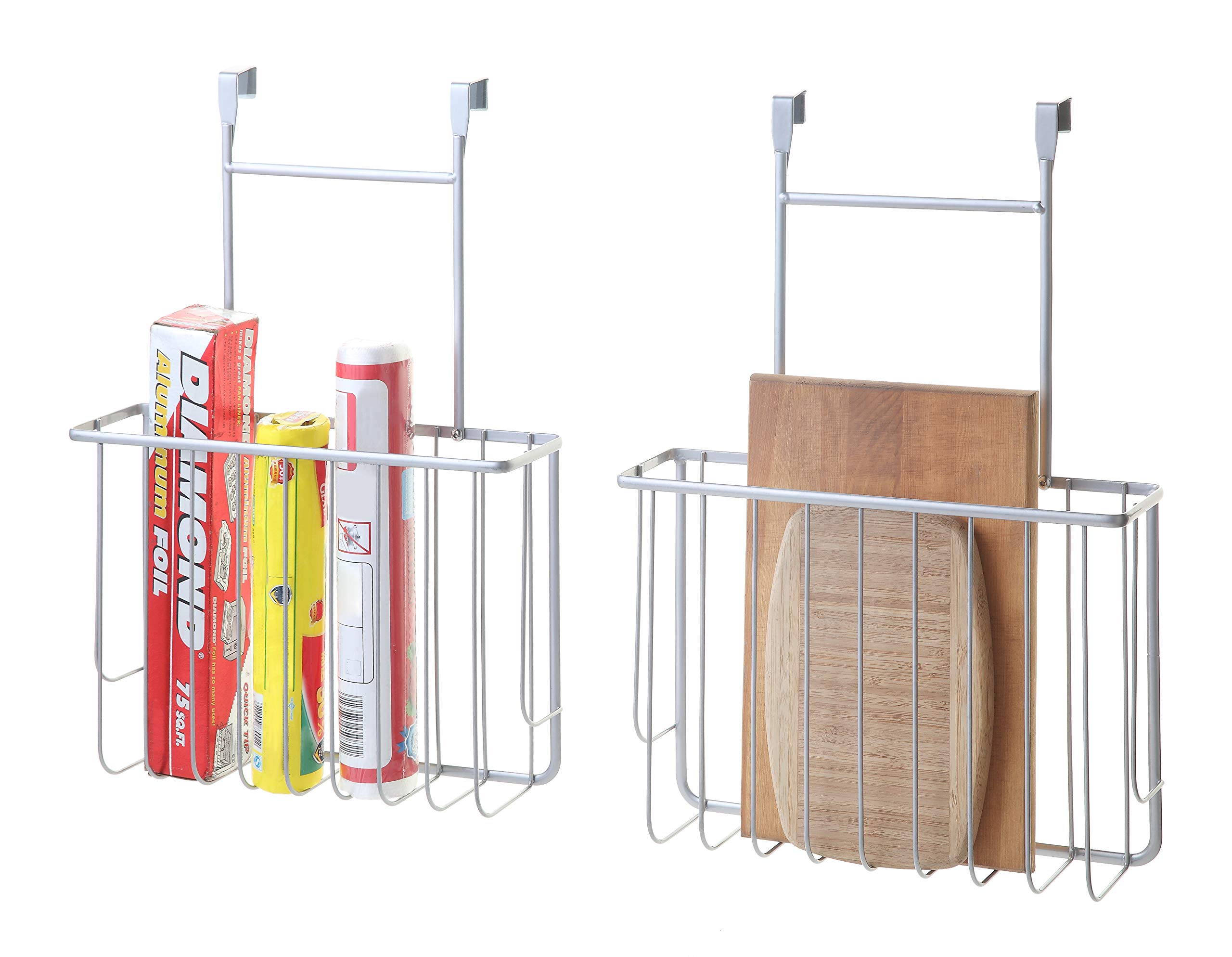 SunnyPoint Over The Cabinet Door Organizer Holder (SET OF 2) (Silver, 13.5 X 9.5 X 3.2 (basket Size))