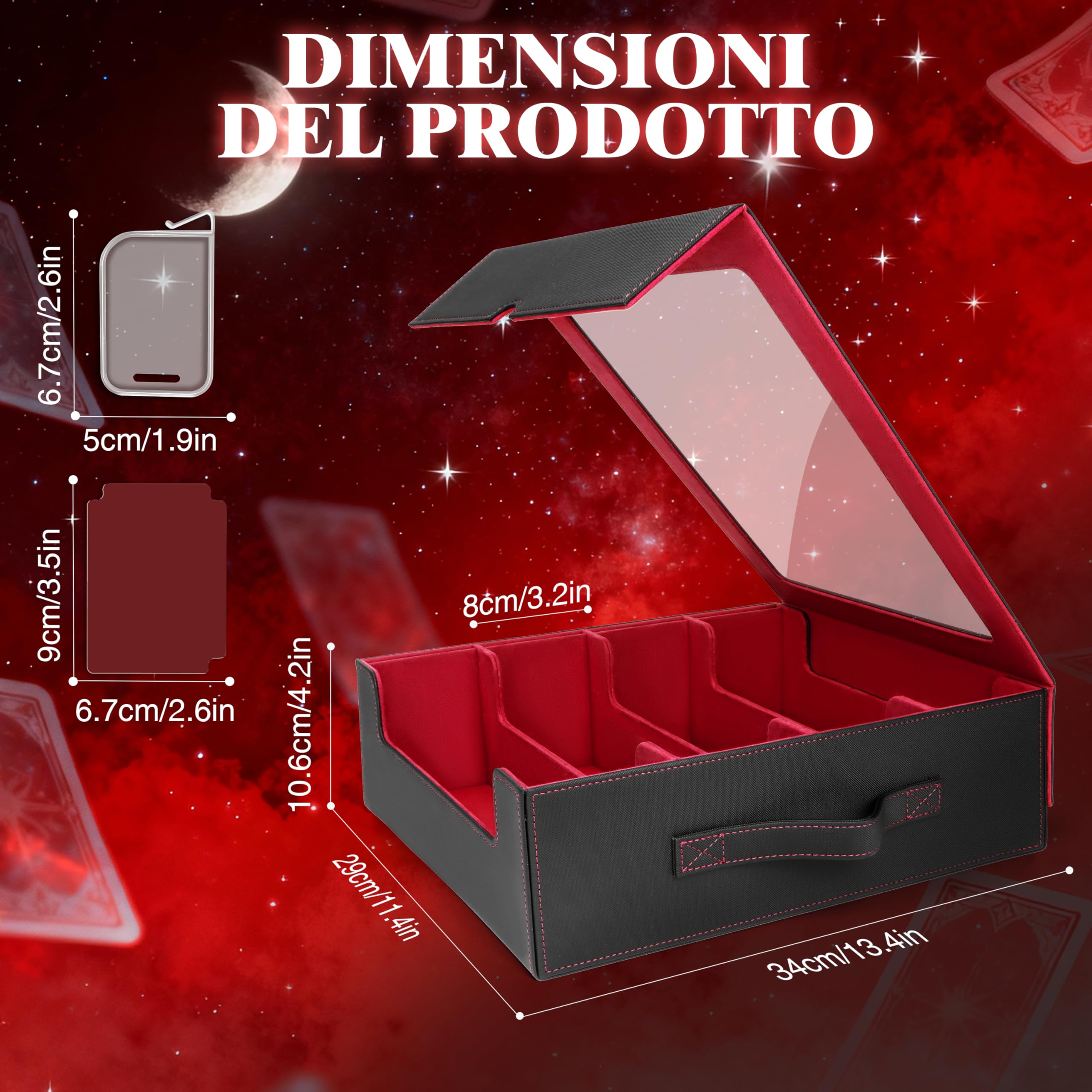 Charmofun Deck Box per Carte, Magnetic Scatola di Carte da Collezione per Oltre 2800+, Porta Deck con Pelle PU e Chiusura Magnetica, 10 Divisori per Carte, 4 Clip Divisorie (Rosso, 2400+)