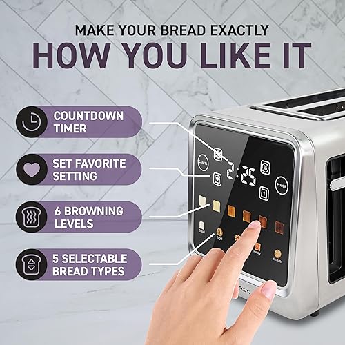 Miniatura 5 de Inspirex Touch Screen Toaster - 4 Slice Long Extra-Wide Slots - 5 Bread Type and 6 Browning Levels - Defrost, Reheat, Favorite, Single Slot Settings