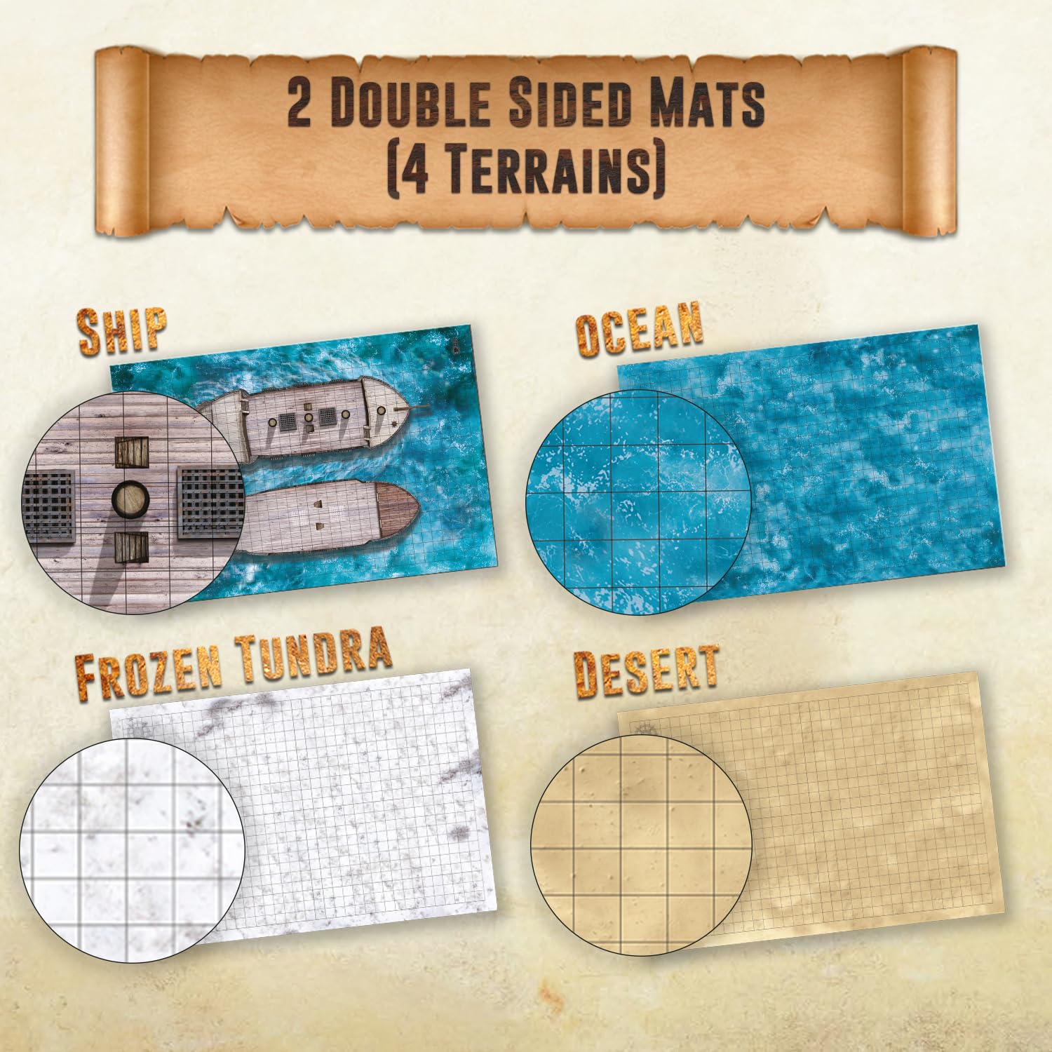 Melee Mats DND Map Starter Kit - 2 Pack 24x36 Inch Wet/Dry Erase Battle Mats, Double Sided