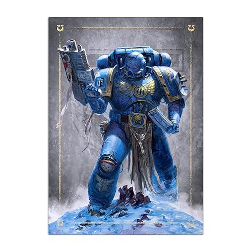 Displate Official Warhammer Metal Poster Magnetic Mounting Included Licensed Artwork Modern Wall Decor Ultramarine Battle Brother Poster 45 cm x 32 cm - 17.7L" x 12.6W" - Ultramarine Battle Brother