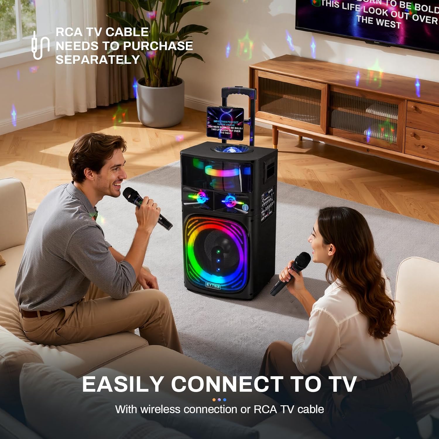 Karaoke Machine for Adults with 2 Wireless Microphones, Professional Portable Party Speaker with Disco Ball Lights, PA System with Remote Control 480W Peak Power,Rolling Wheels, Trolley, LK40 - Image 3