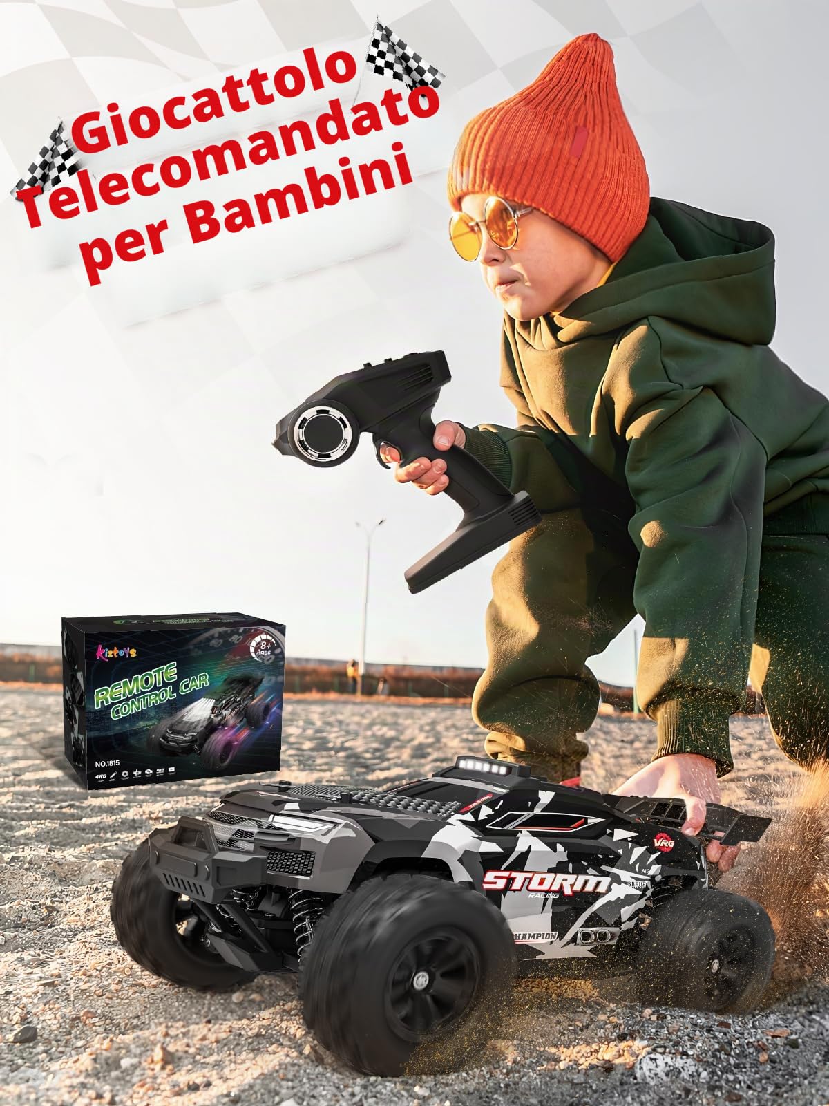 Kiztoys Macchina Telecomandata - 2,4 GHz RC Car Alta Velocità Offroad 40 km/h 1:18, 4WD Auto Radiocomandata con 2 Batterie 70 Minuti, Monster Truck Crawlers Regadi per Bambini Adulto