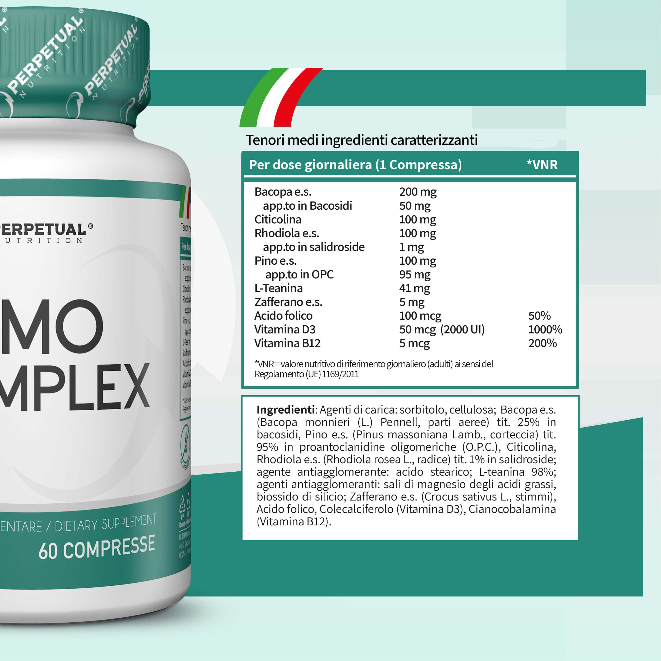 Integratore nootropico per la memoria. Con rodiola, citicolina e bacopa. Utile per memoria, buon umore, rilassamento e benessere mentale. Nootropico per memoria, concentrazione e funzioni cognitive.