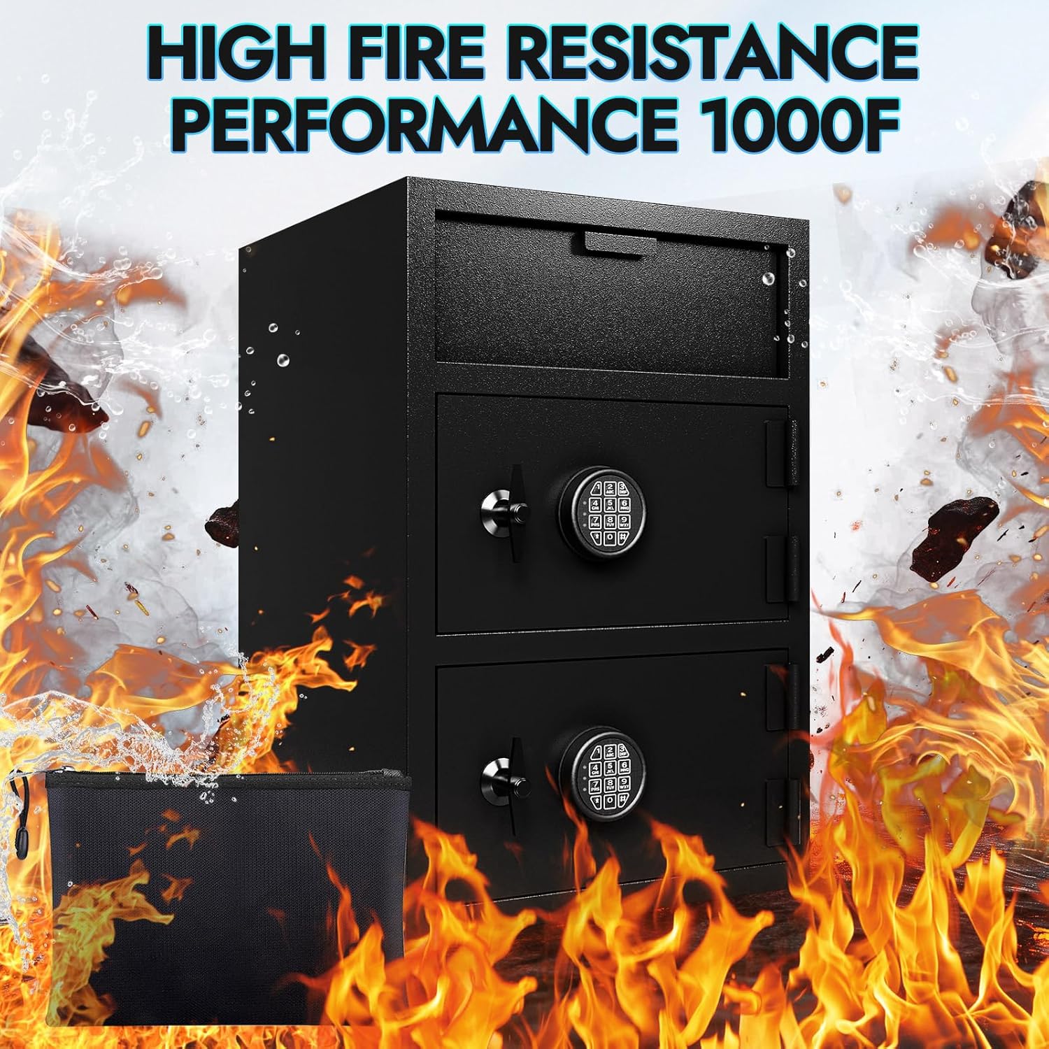 KAER 9.5 Cuft Heavy Duty Depository Drop Safe Fireproof Waterproof Money Safe Box with Digital Combination Lock,Anti-Fishing Safe with Drop Slot,Safe for Home Office Business Hotel Restaurant