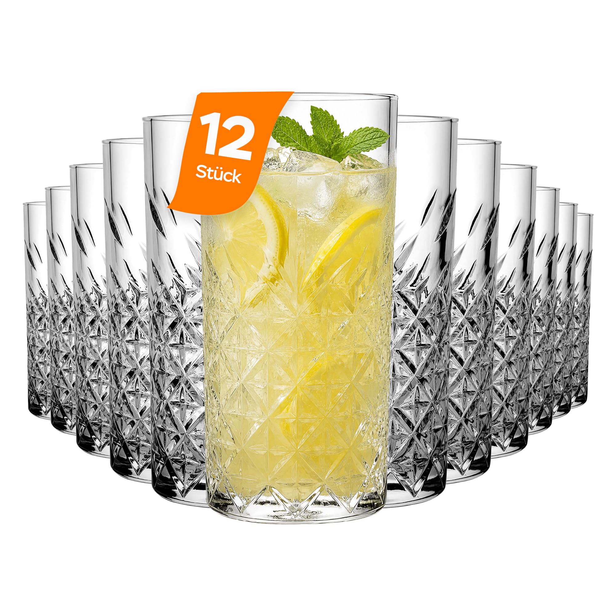 NORDIC SCHILLER Luxus Wassergläser Longdrinkgläser 12er Set 295ml