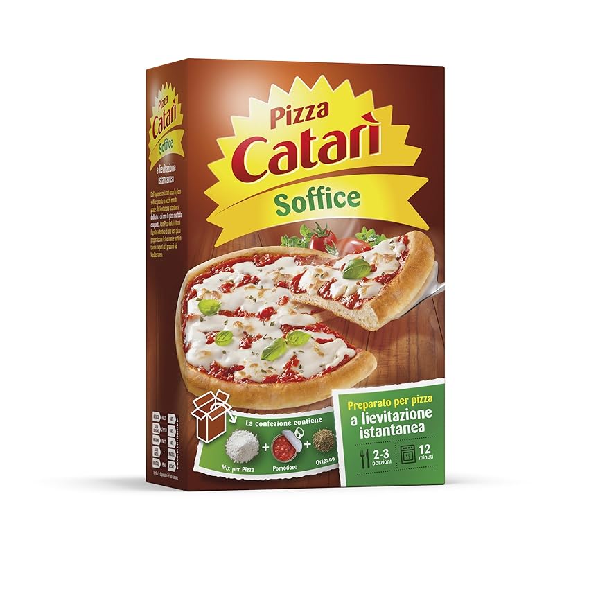 Catarì Pizza Preparato per Pizza Soffice, a Lievitazione Istantanea, con Miscele per la Base, Polpa di Pomodoro e Bustina di Origano