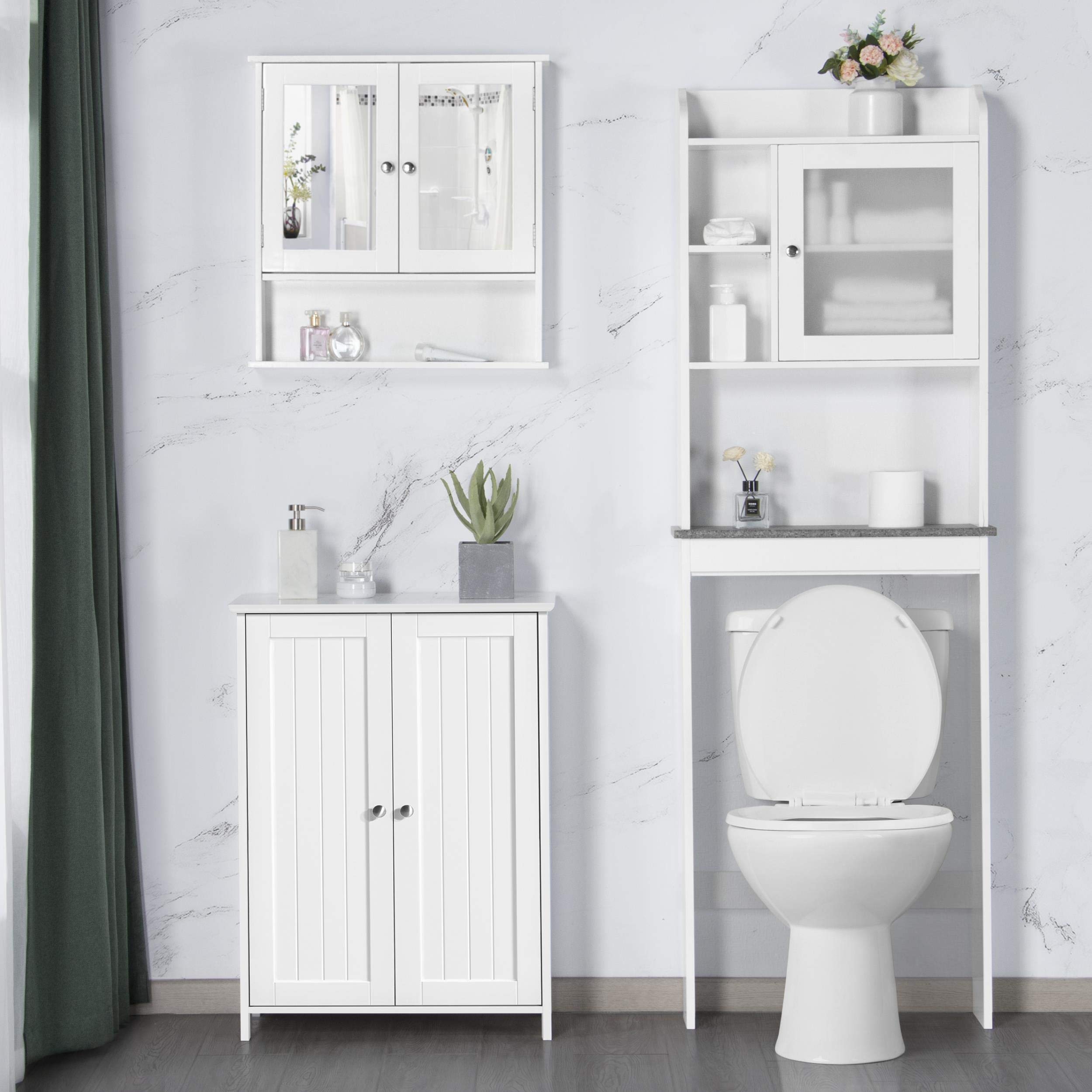 Yaheetech Mobile da Bagno Mobiletto da Terra Autoportante Armadietto con 2 Ante e Ripiani Regolabili da Cucina Soggiorno Corridoio Ingresso 60 x 30 x 80,5 cm Bianco