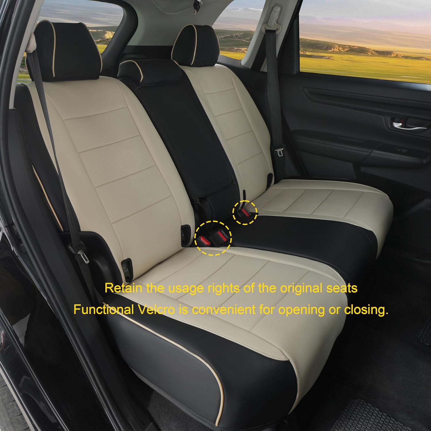 Lolcar CRV Seat Covers Custom Fit for Honda CRV 2023 2024 2025 2026 Leather Car Seat Cover Full Set for Trucks SUV,Waterproof Car Seat Cushion,Faux Leather(Black/Beige)
