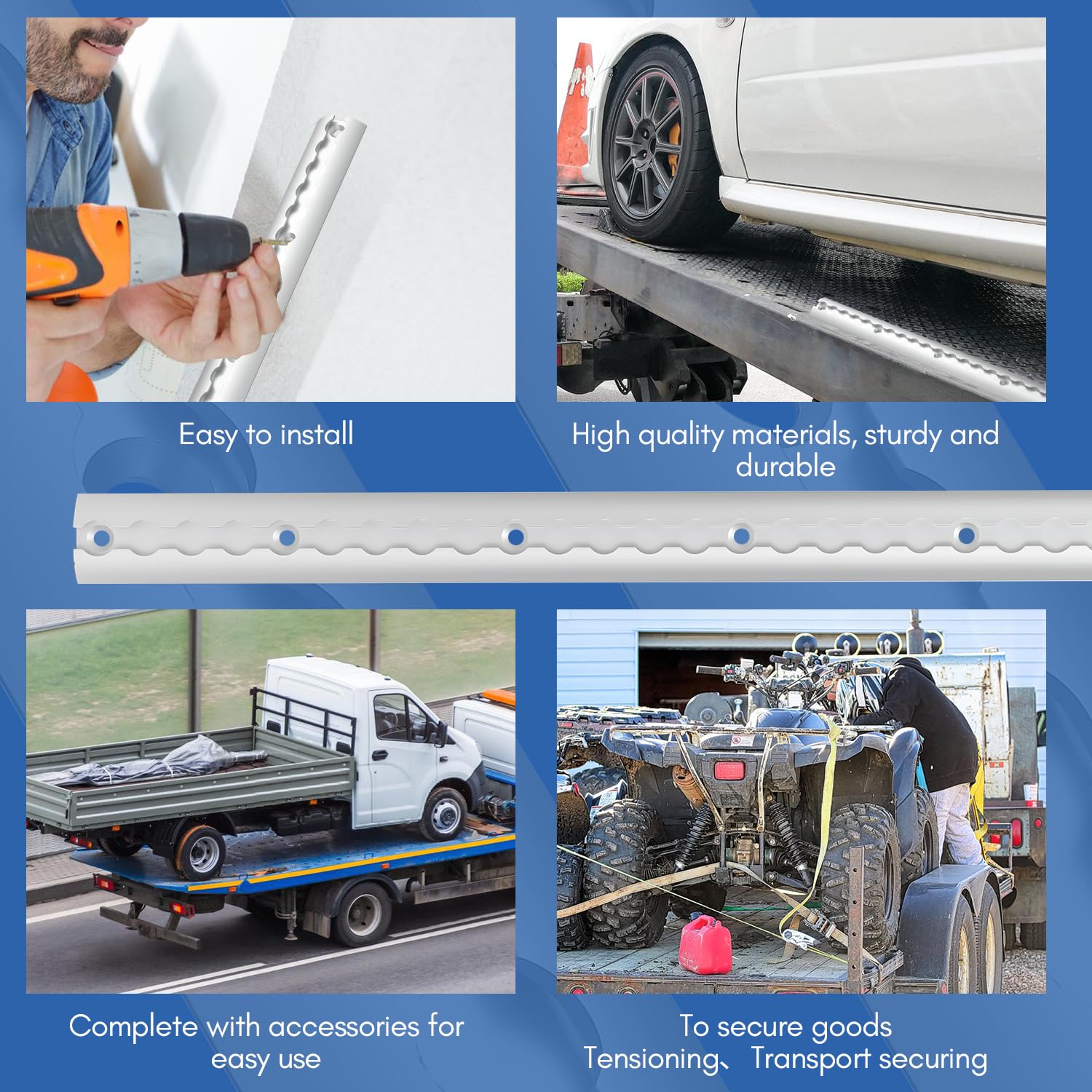 16 Stück 1M Airlineschiene halbrunde Form mit 8X Endkappen, 10x einfach Alu Fitting Max. Tragfähigkeit 1.7t, mit Bohrungen eloxiert Airlineschienen Set, Für LKWs Transporter Wohnmobile