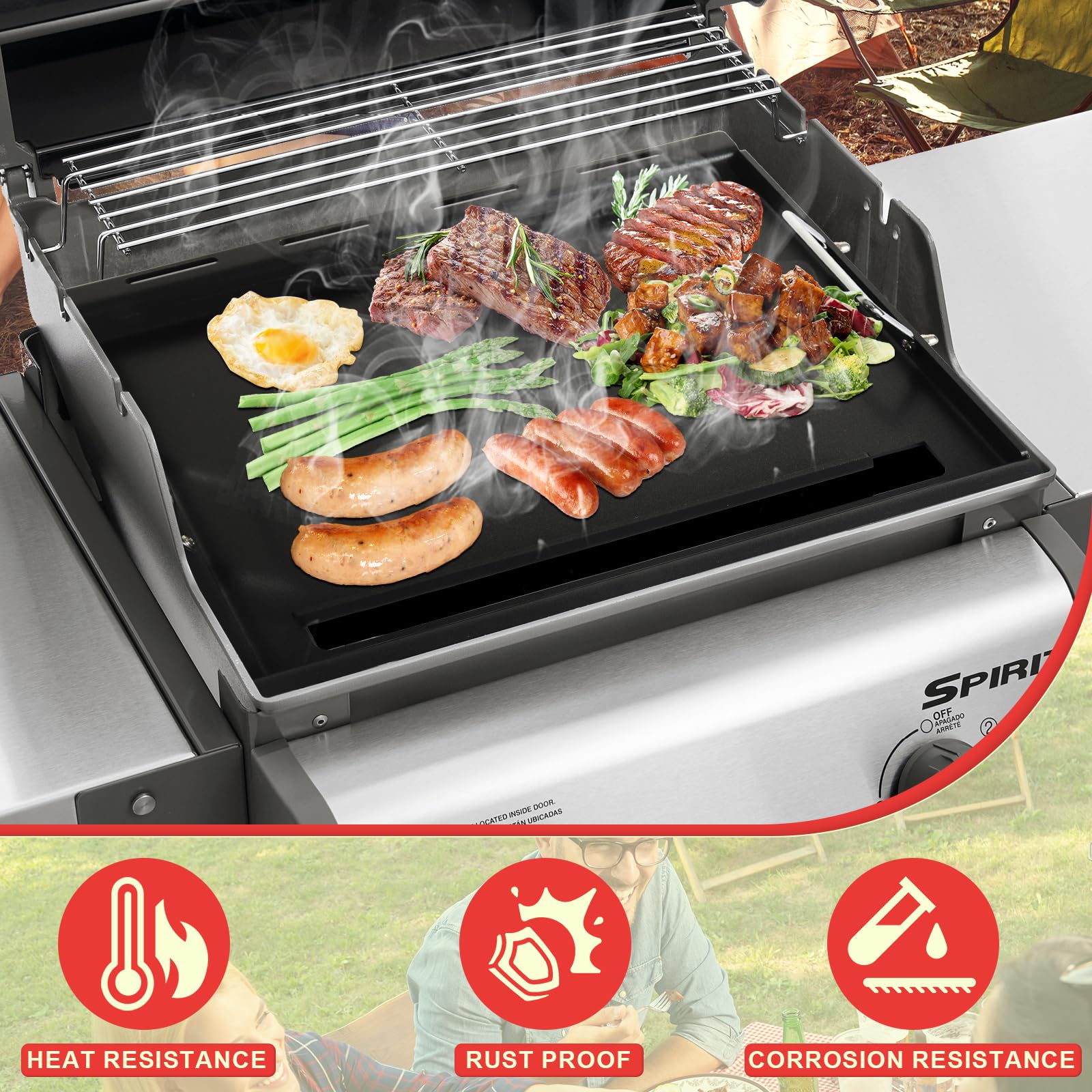 Spirit 200 Plaquitas de plancha de tamaño completo para Weber GS4 Spirit II y I Serie 200 de 2 quemadores E-210 E-220 S-220 S-210 S-215 Piezas de parrilla de gas, placa de plancha de acero al carbono 4