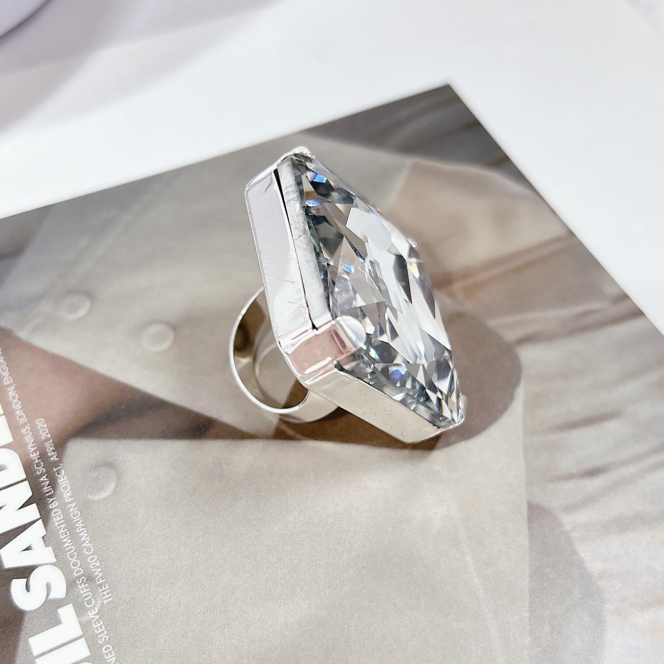 Anillo grande cuadrado de diamantes de imitación exagerado para mujer, de lujo, vintage, grueso, geométrico, grande, piedra de cristal, nudillos, anillo abierto ajustable, anillos de boda, novias, 3