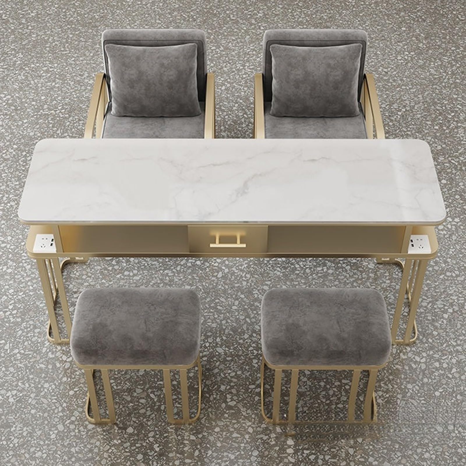 Tavolo Da Manicure con Cassetti E Ripiani Aperti Gambe in Metallo Dorato per Onicotecniche E Truccatrici(120x40x78cm)