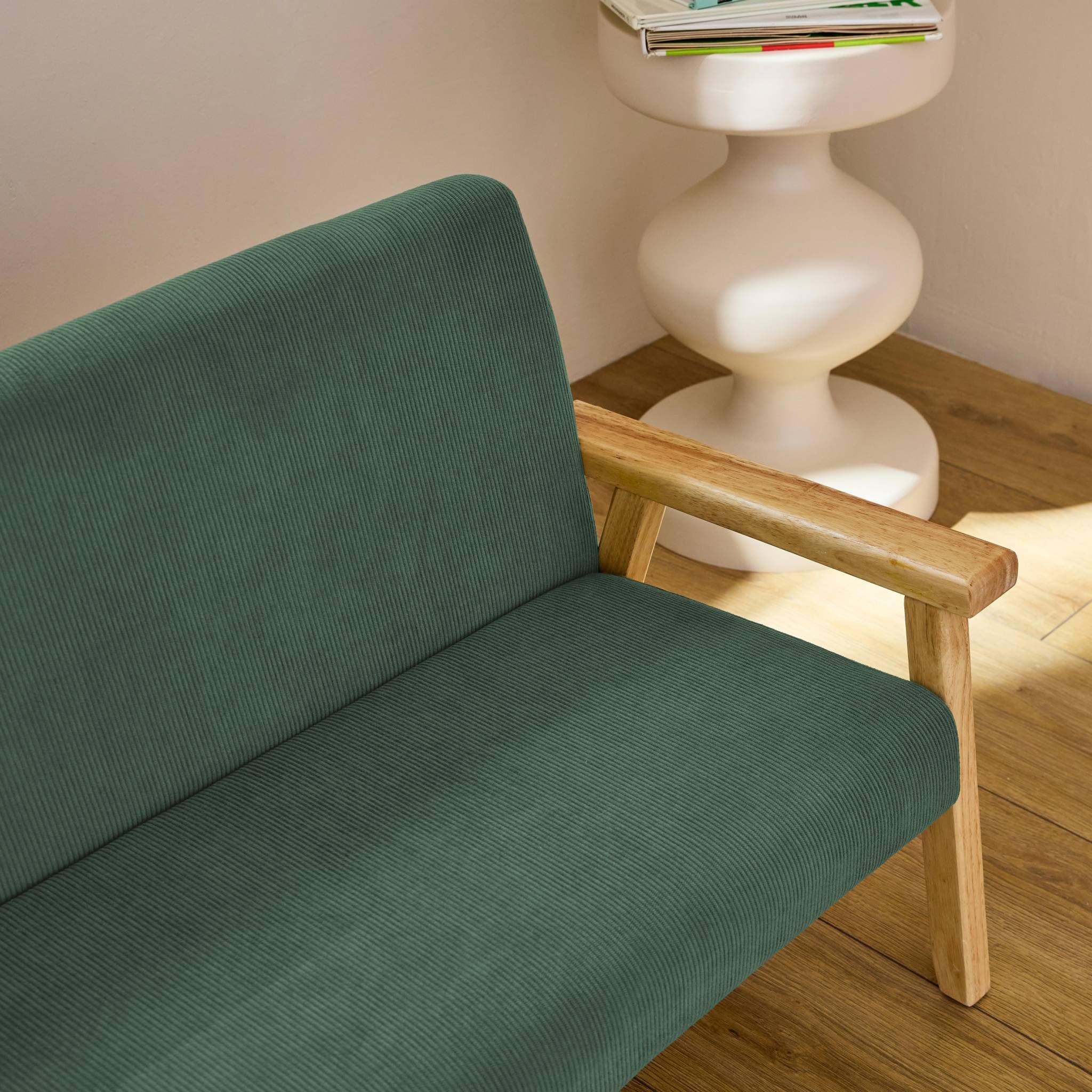 sweeek - Banquette canapé Enfant en Bois et Velours côtelé Kaki. Isak. L 84 x P 43.5 x H 50cm