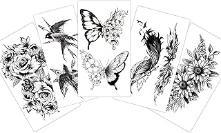 5pcs. Temporary Tattoo Stickers Combo Of Butterfly, Feathers, Flowers, Birds Mix Designs For Girls Women Size 10.5x6cm-picture-21