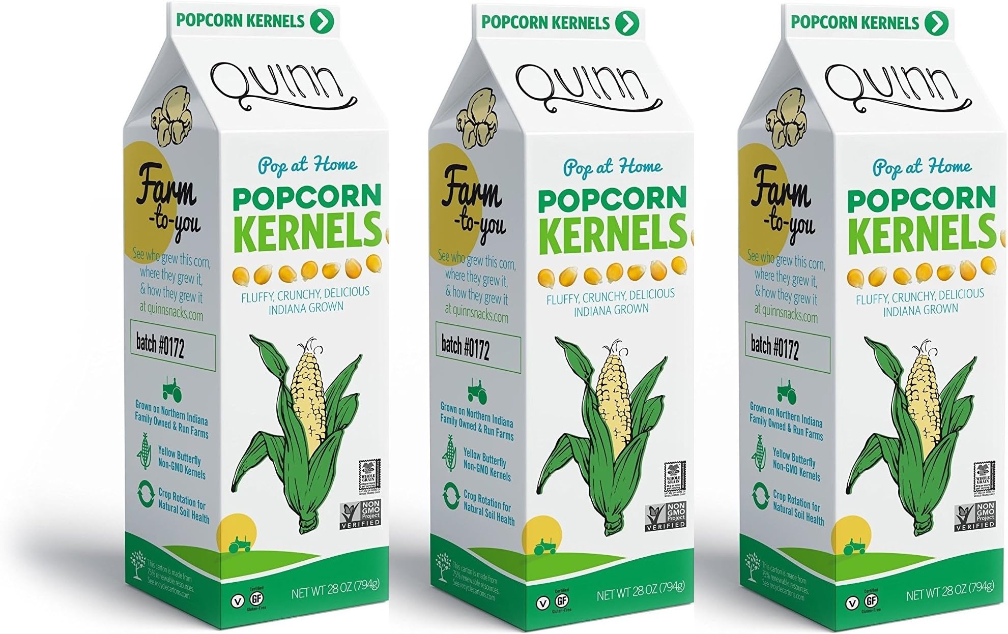 Quinn Popcorn Kernels - Made with Non-GMO Corn, Unflavored, 28 Ounce (3 Count)