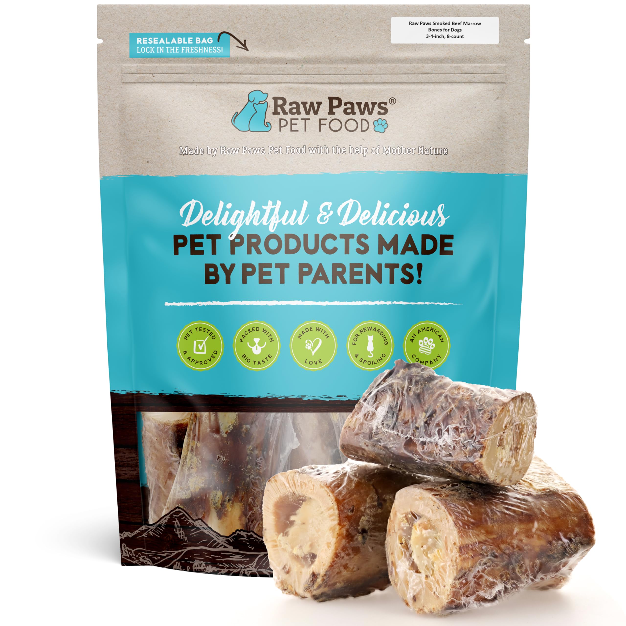 Smoked Beef Marrow Bones for Dogs - 3-4-Inch (8-Count) Packed in USA - Long Lasting Beef Bones - Bone Treat - Dog Chew for Aggressive Chewers - Dog Marrow Bone Treats