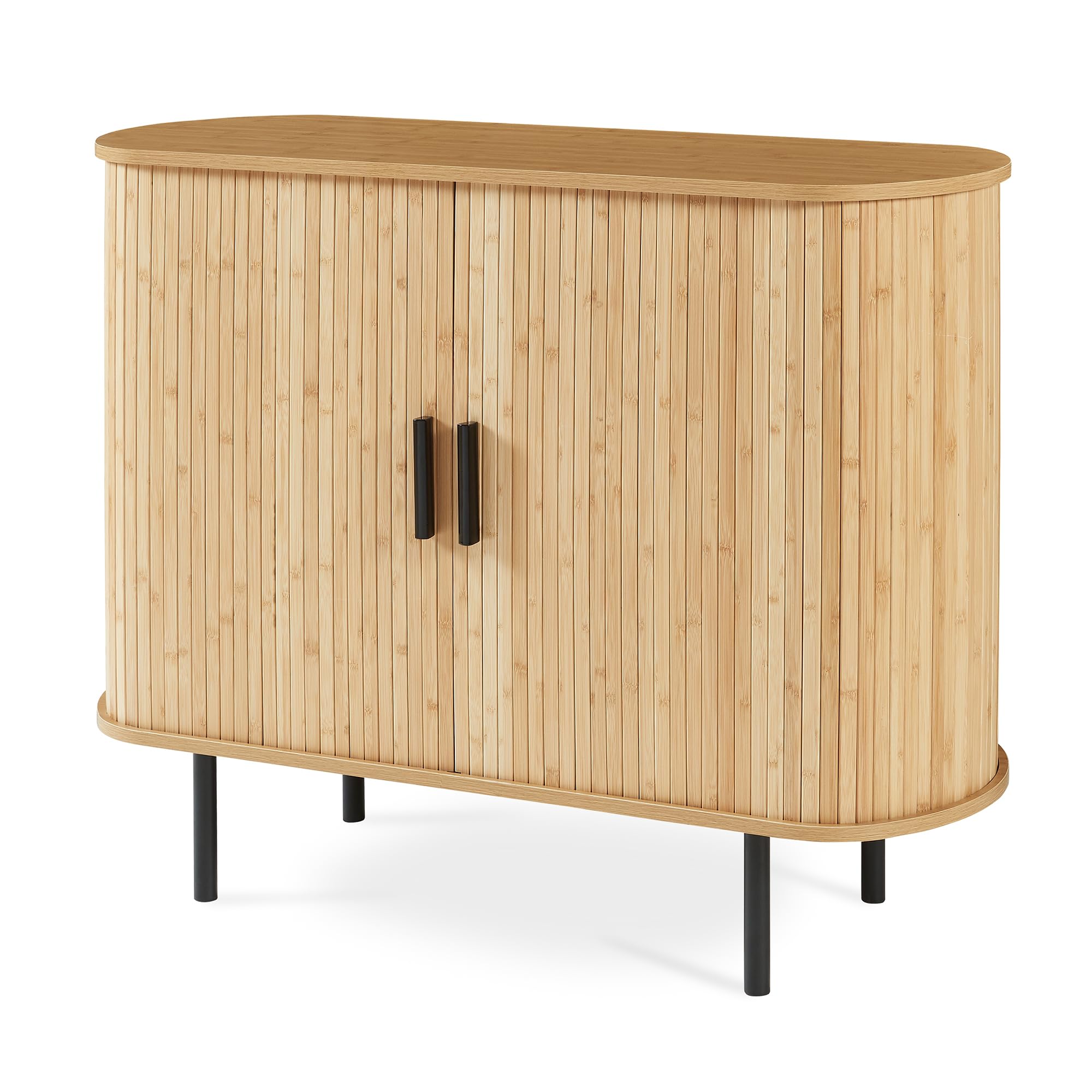 [en.casa] Mobile Multiuso a 2 Ante Scorrevoli in Bambù Scarpiera con 3 Ripiani Vani Portascarpe Comò Stretto Piano Ovale per Ingresso Soggiorno Camera da Letto 100x40x80 cm - Naturale/Nero