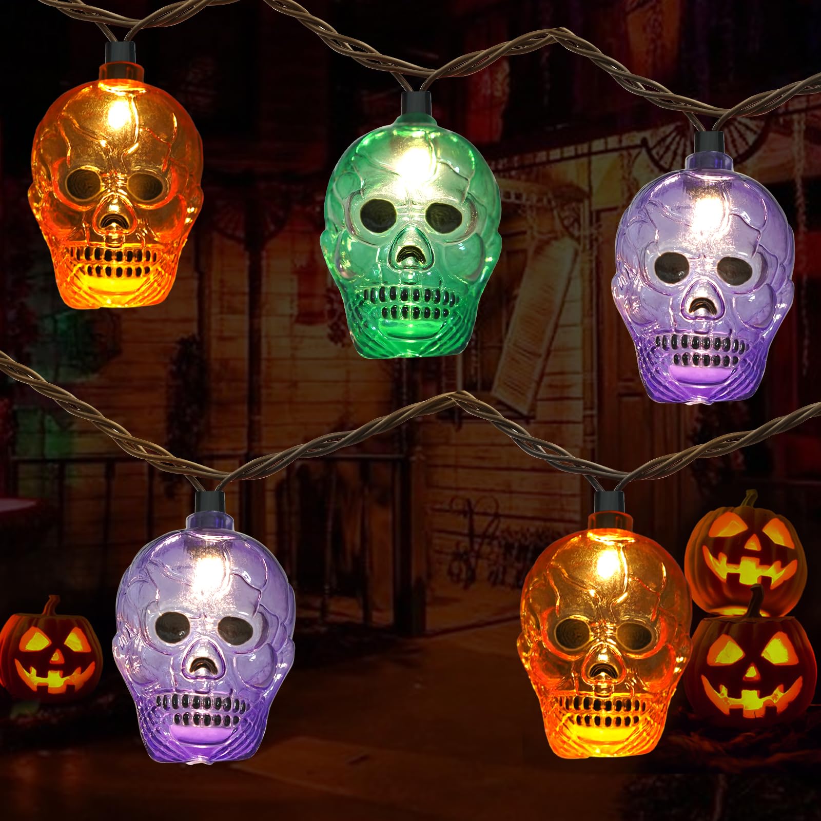 Halloween Lights, 8.5Ft Halloween Skull Head LED String Lights with 10 Skull Head Lights Waterproof Halloween Lights Plug In for Indoor Home Fireplace Outdoor Party Garden Yard Halloween Decorations