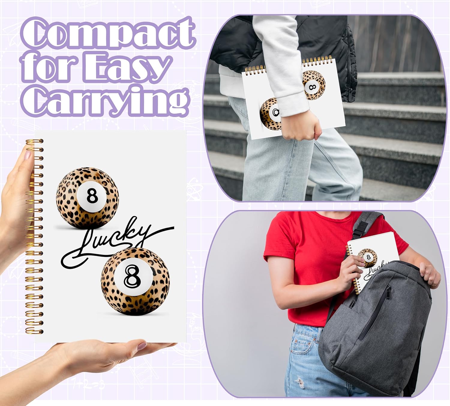 Welshower Leopard Lucky 8 Ball Spiral Notebook Journal, Black Cheetah Print Billiards Notebook, Trendy Preppy Y2K Cheetah Journal, Leopard Office Supplies, 5.5x8.3 Inch - Image 3