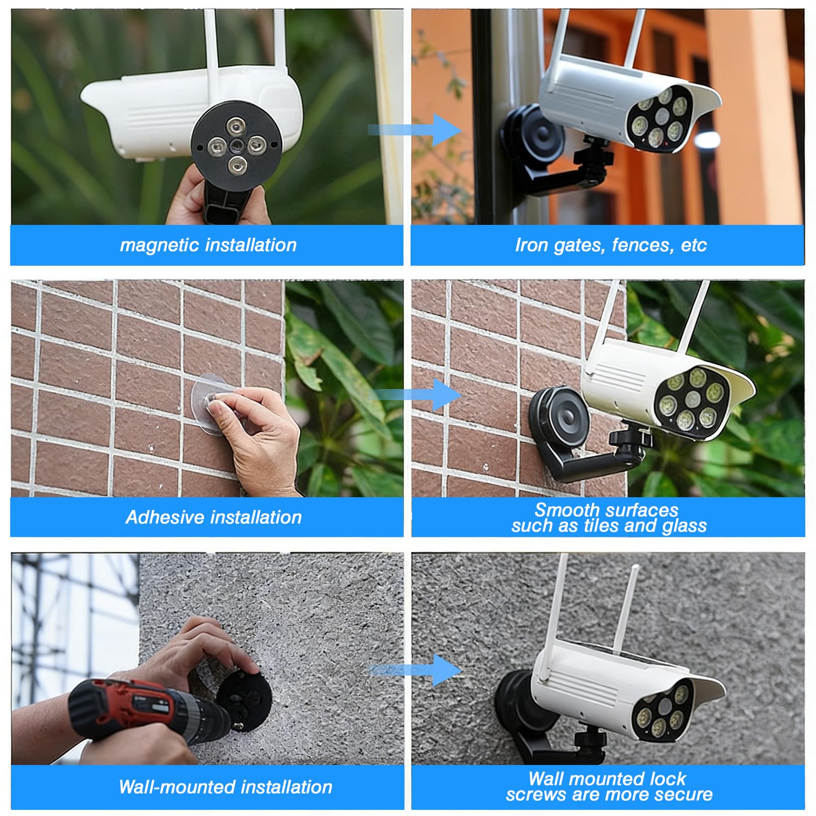 Lampes Solaires LED Avec Caméra Factice Pivotant à 360°: Caméra De Surveillance Factice Avec Lampe Solaire LED, Caméra Factice Solaire Détecteur De Mouvement Pour Garage, Jardin, Allée (Blanc)