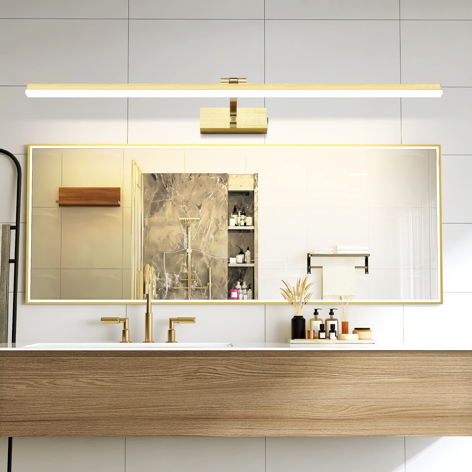 LED Lampada da Parete Temperatura Colore Regolabile, 80cm 16W Applique Illuminazione per Pareti Bagno Nero Spazzolato Luci da Esposizione con Testa Della Lampada Girevole Luci Lettura Faretti da Muro