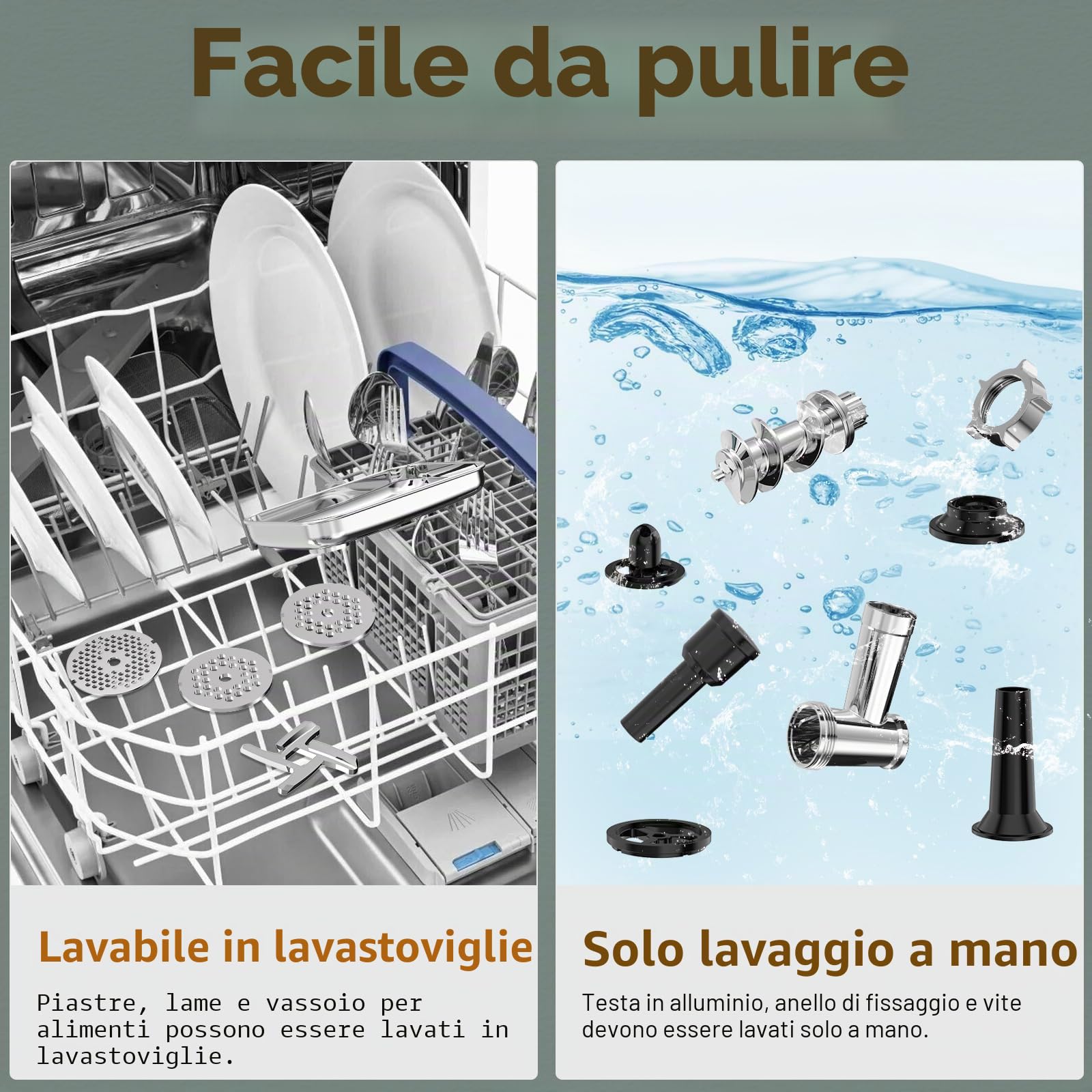 Facelle Tritacarne Elettrico per un Uso Familiare, 2000 W Max, con 3 Piastre Abrasive in Acciaio Inox, 1 Cubo e 1 Tubo di Riempimento per Salsicce, Tritacarne per Hamburger, Kibbeh e Cibo per Cani