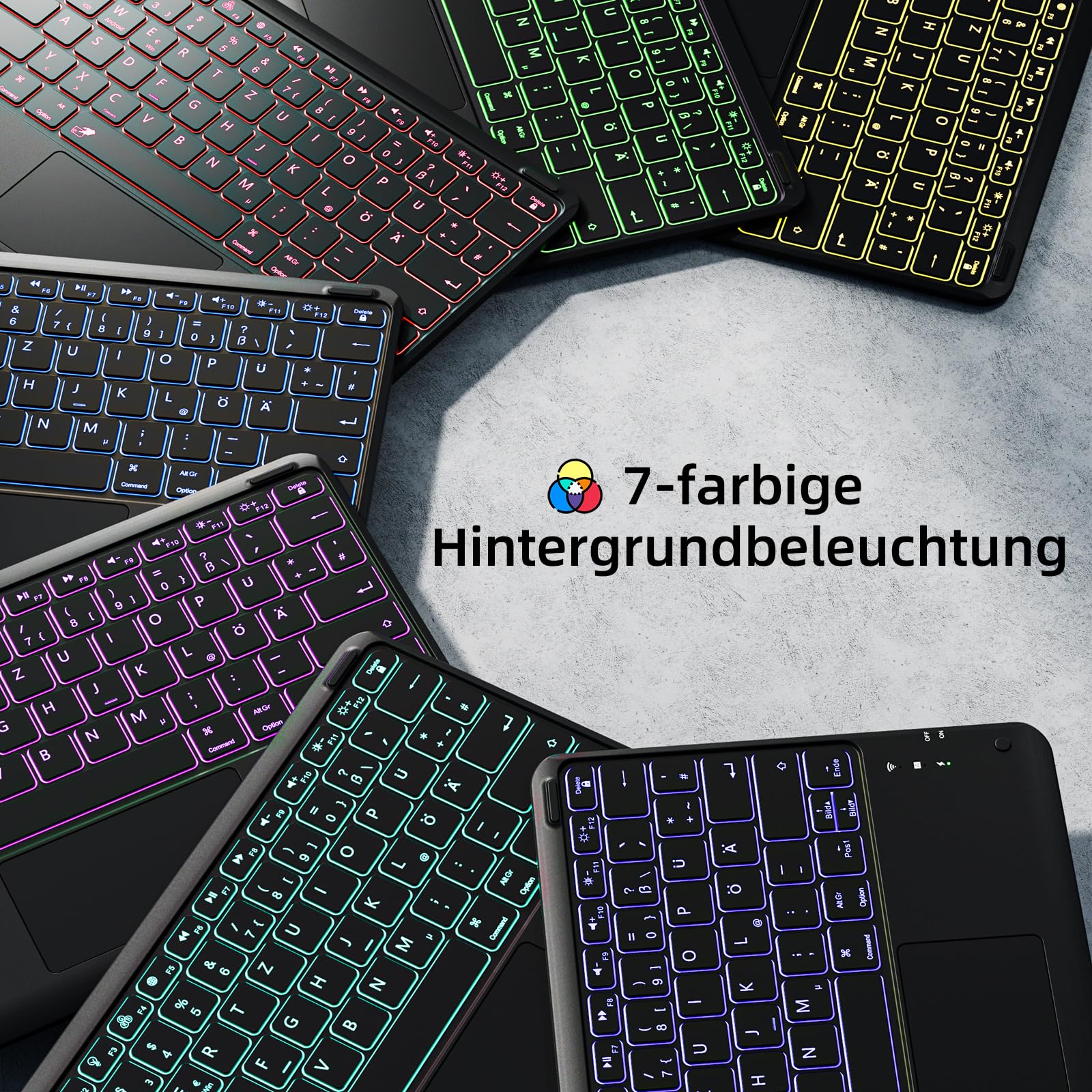 Vobafe Hülle Tastatur für iPad Air 13 Zoll M4 M3 M2 & Pro 12.9" 3/4/5/6 Gen | QWERTZ Keyboard Multi-Touch Trackpad 7 Farben Beleuchtung, Hülle mit Stifthalter für iPad Air 13 (2026/2025/2024), Schwarz