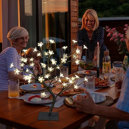 Miniatura 6 de Lámpara de árbol de flor de cerezo de 18 pulgadas con 48 LED, decoración japonesa de flor de cerezo para fiestas de Navidad en interiores y