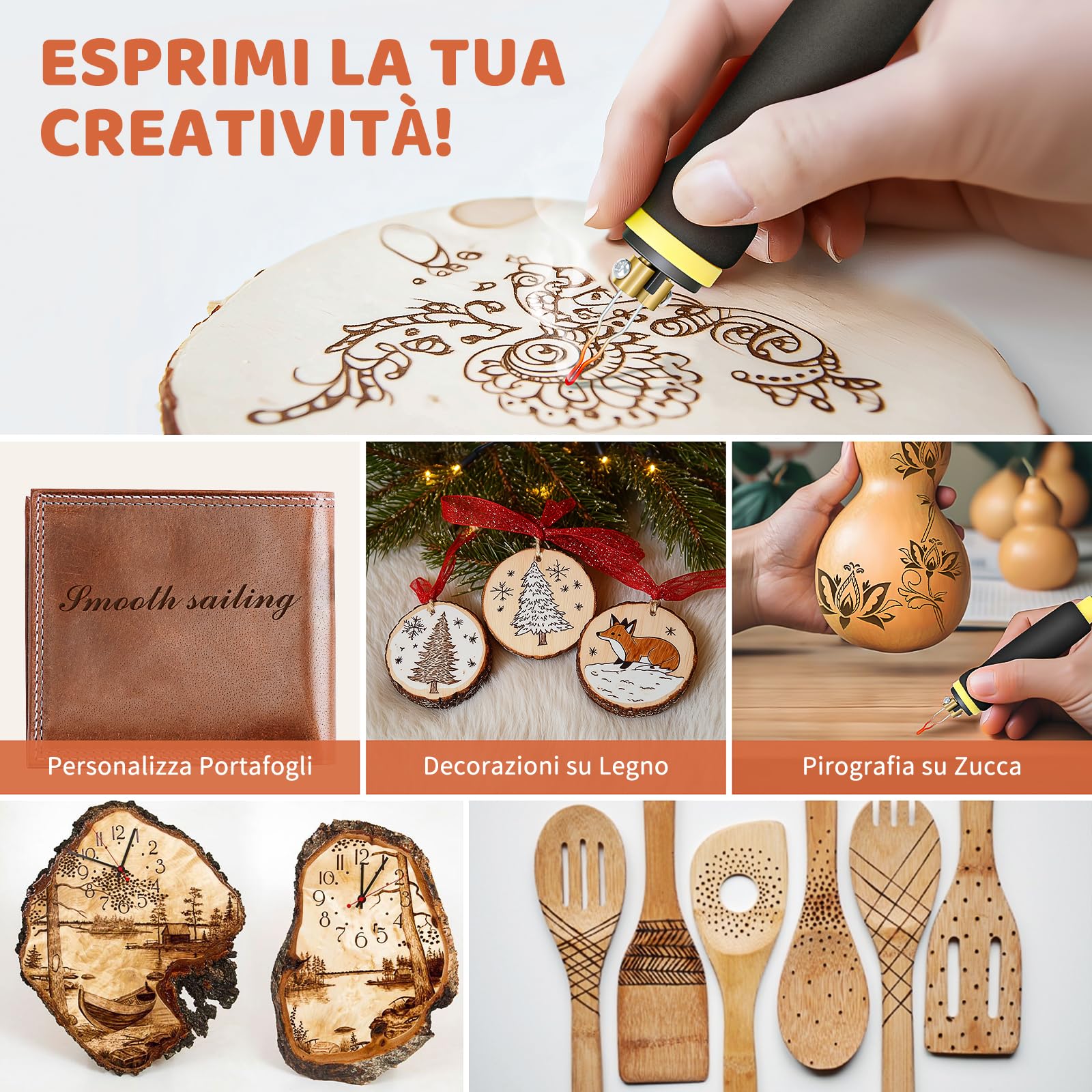 BURNNOVE Pirografo per Legno Professionale, 60W 220V con Doppia Penna, Display Digitale e Temperatura Regolabile 0-750°C, 21 Punte per Decorazione su Legno, Pelle e Zucca