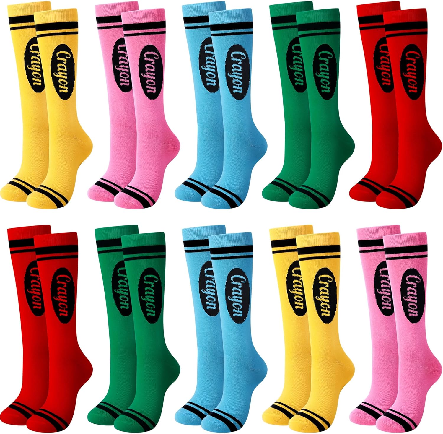 6/10 Pairs Halloween Colorful Crayon Socks,Crayon Striped Stockings, Knee High Neon Socks for Back to School Costume