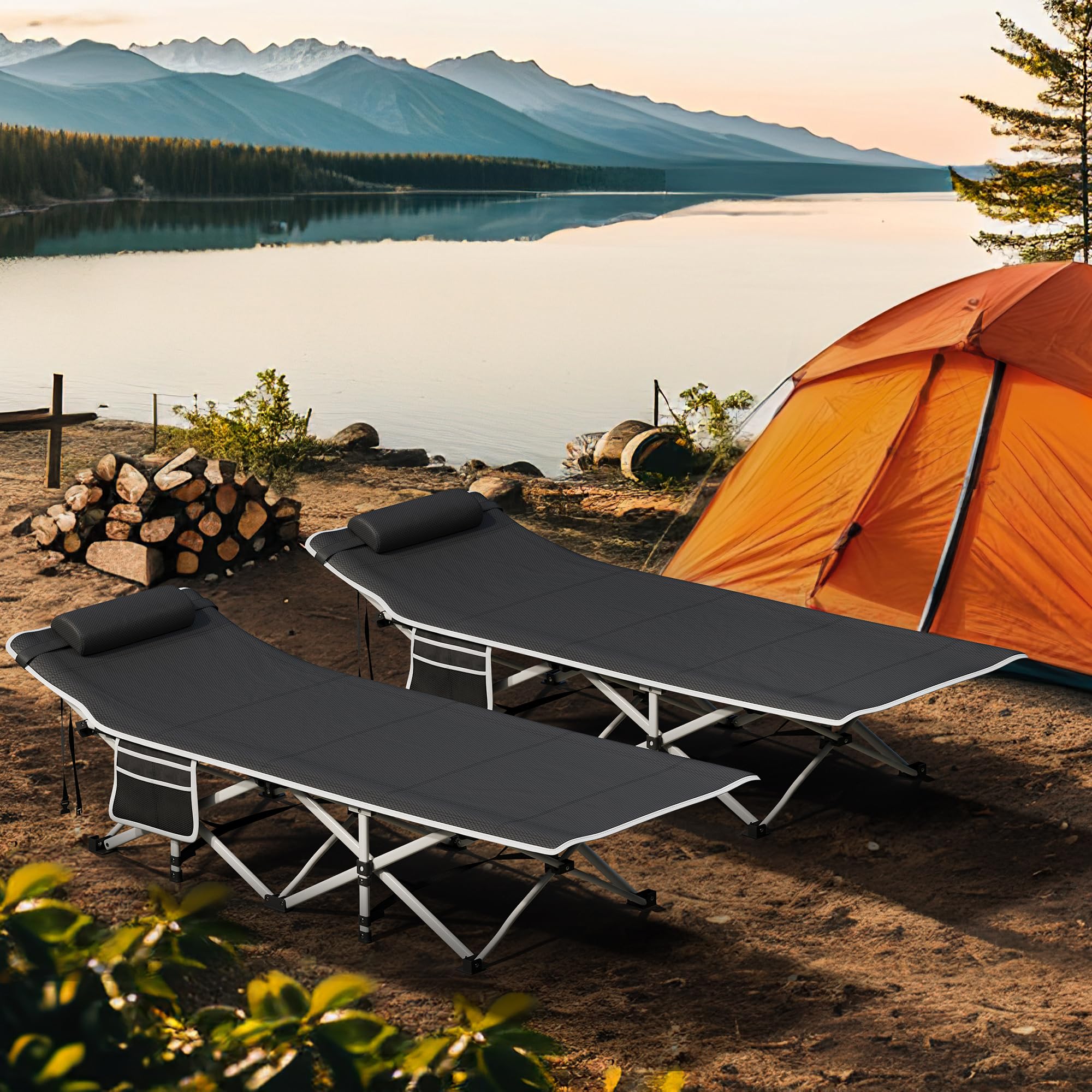 YITAHOME 2PC Feldbett Klappbar für Erwachsene, Campingbett 260 kg Traglast, Starkes Gestell, mit Tragetasche, Schwarz