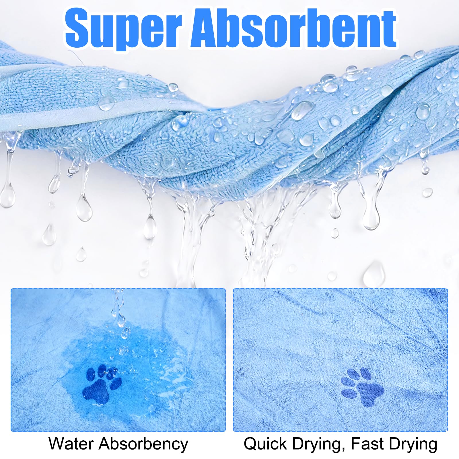 Lot De 2 Serviette pour Chien Extra Absorbante, 50 X 100Cm Serviette Chien Douce, Serviettes pour Chien Extra Absorbantes avec Motif Patte, Serviettes en Microfibre pour Chien avec Chiens, Chats