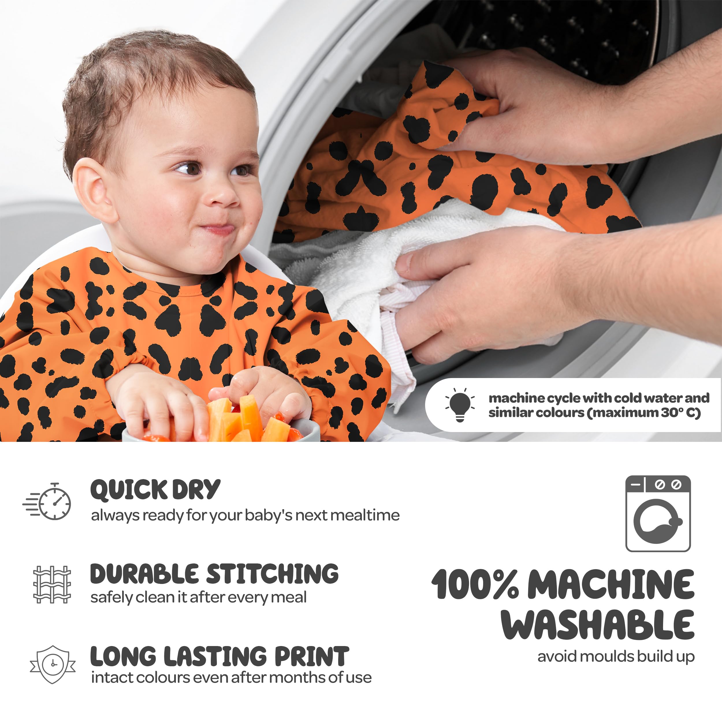 Nombear Baby Weaning Bib with Sleeves - Waterproof Baby Bibs 6-12 Months for Baby Led Weaning, Coverall Bibs for Baby Feeding, Long Sleeve Bibs for Toddler, Baby Bibs with Sleeves, Baby Apron - Image 3