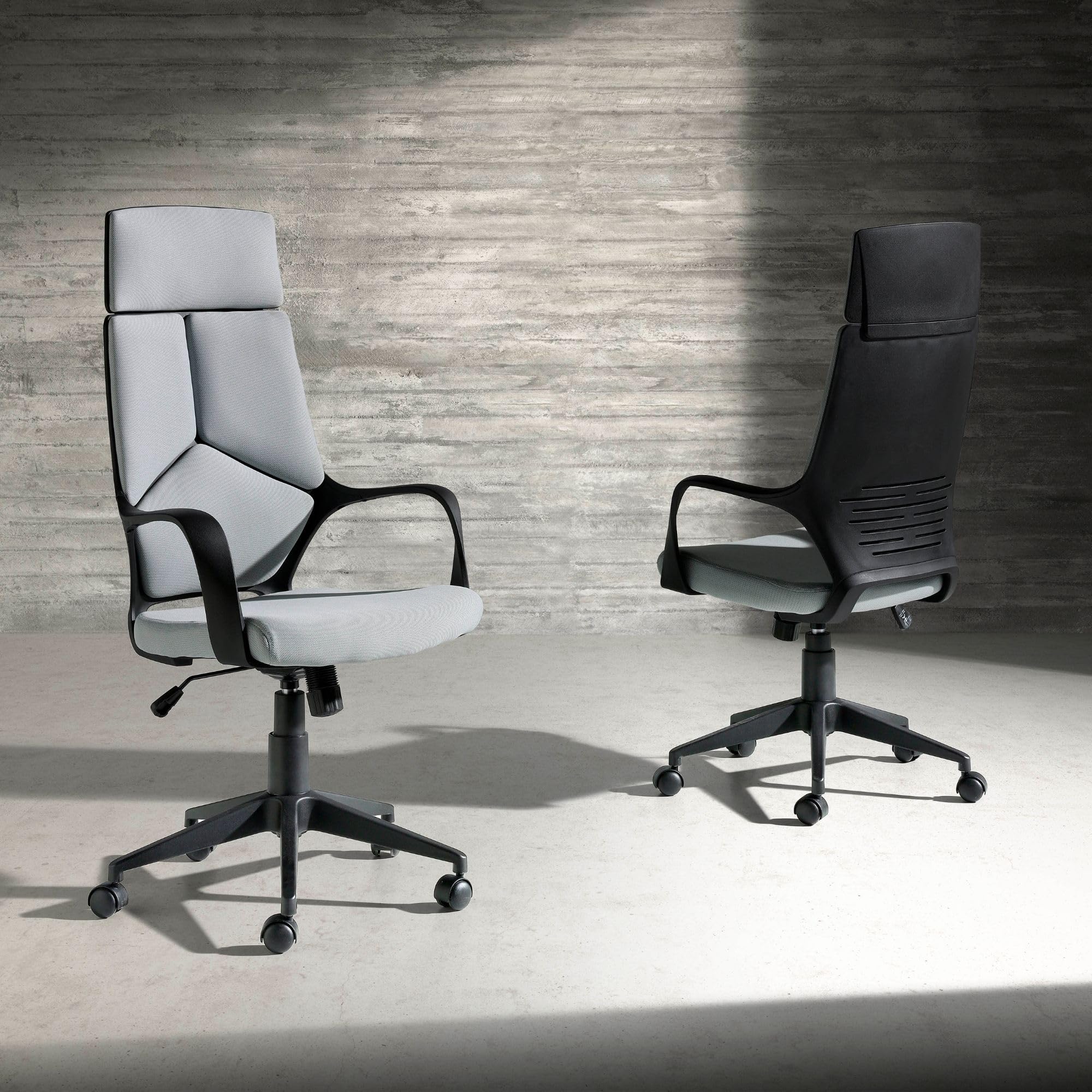 Angel Cerdá – Silla Escritorio Premium Giratoria, Tapizada en Tela Gris | Silla Escritorio Ergonomica Respaldo Ancho y Reposabrazos | Patas Acero Cromado | 63 x 63 x 117/127 cm