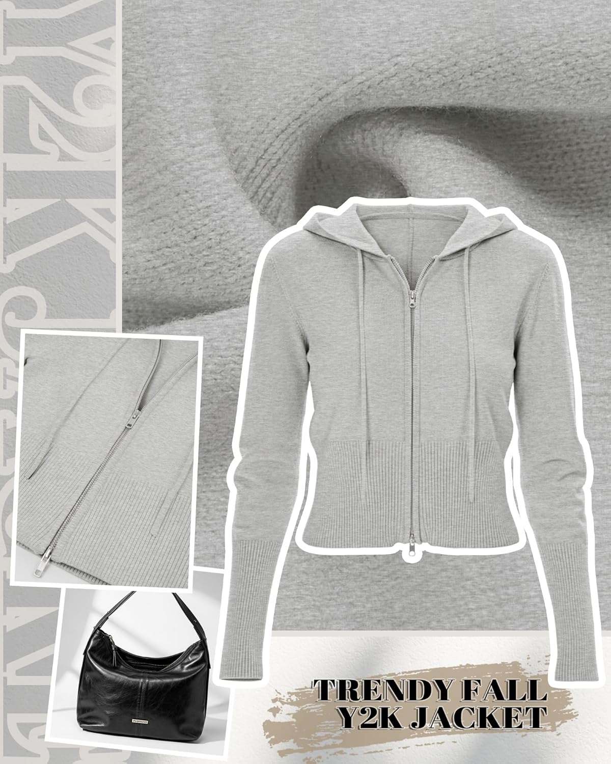 Women's Cropped Zip up Hoodies Long Sleeve Fitted Sweater Pullover Ribbed Knit Casual Trendy Fall Y2k Cardigans - Image 3