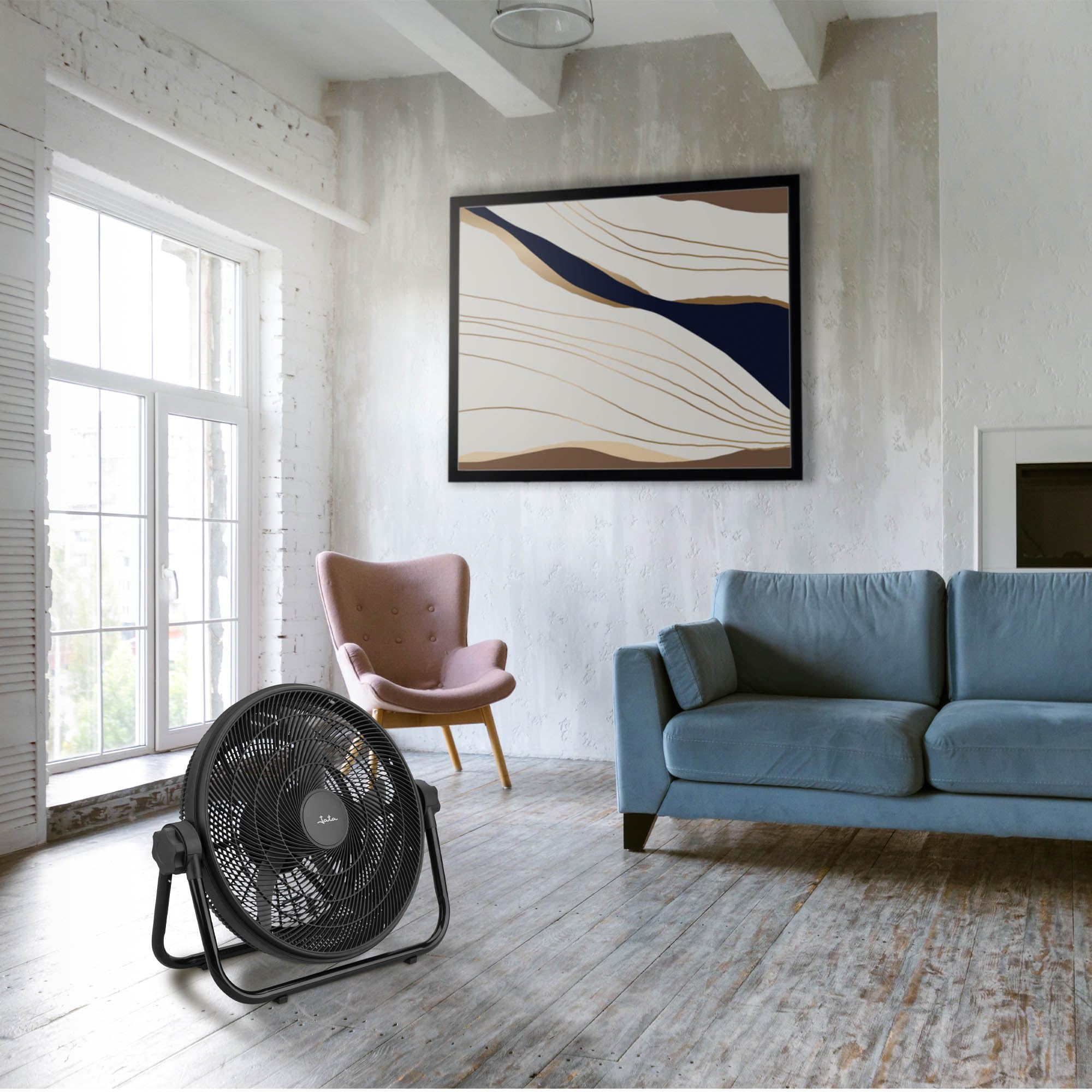 JATA JVCA3225 Leistungsstarker Luftventilator, 105 W, Industrie-Ventilator, 51 cm, 5 Flügel, 3 Geschwindigkeiten, verstellbare Neigung, hohe Durchflussmenge 3870 m³/h, für Haus und Werkstatt