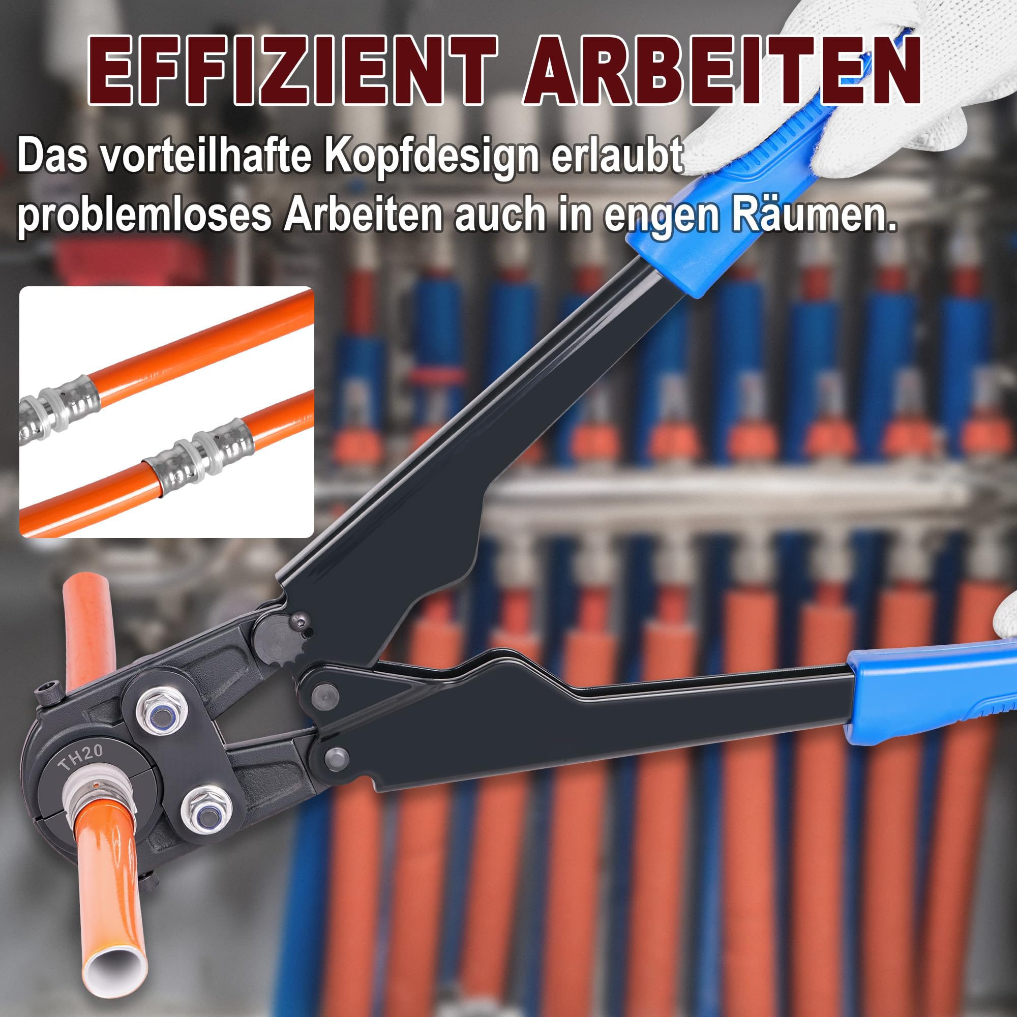 AMZCNC TH-Kontur TH16 TH20 - Alicates de compresión para tubos compuestos PEX | fontaneros, TH16 TH20 prensado, tubería PEX, tubo compuesto, instalación sanitaria, calefacción por suelo radiante