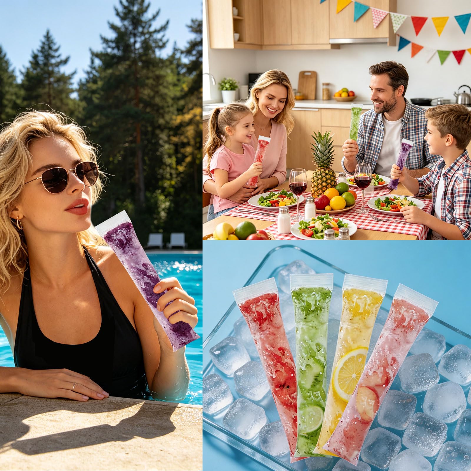 200 Pièce Sachet Glace à l'Eau, Moule Sacs Popsicle avec Entonnoir, Tube Glace à l'Eau pour Jus, Yaourt, Bonbon, Glaces Maison, 28 x 5,5cm